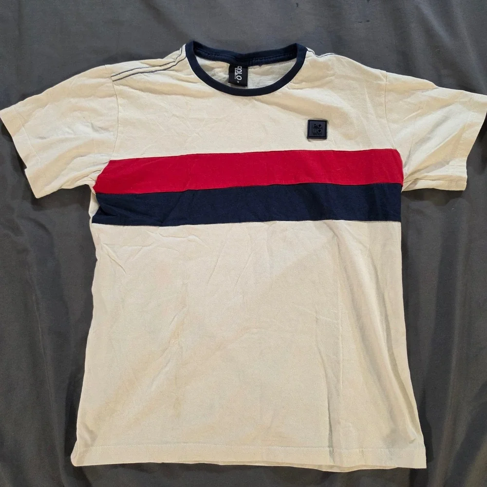 Polo RG-518 Boys Size 16 Colorblock Striped T-Shirt White Red Navy Brazil